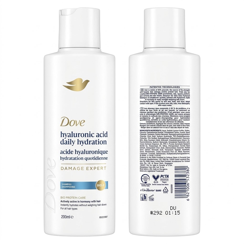 New Dove Hyaluronic Acid 2 in 1 Daily Hydration Shampoo 200ml