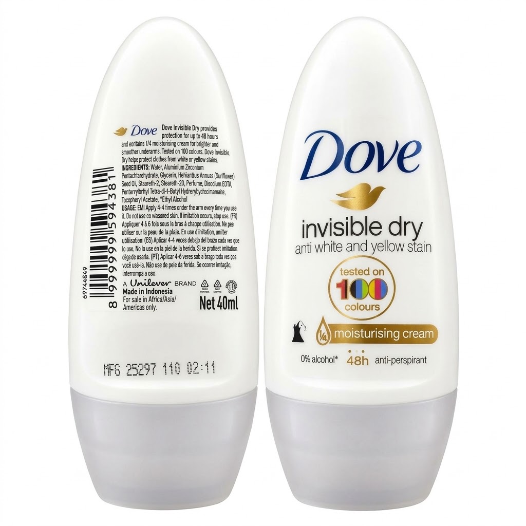 Dove Roll On Invisible Dry Anti White & Yellow Stain  50ml