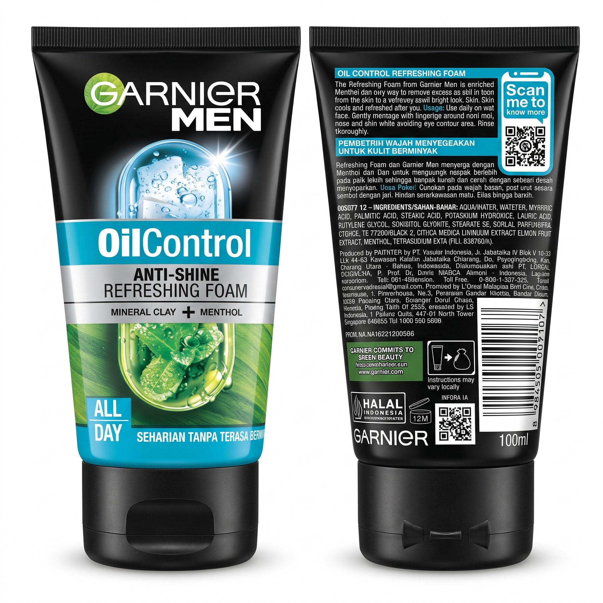Garnier Men Oil Control Anti Shine Refreshing Foam All Day Face Wash 100Ml