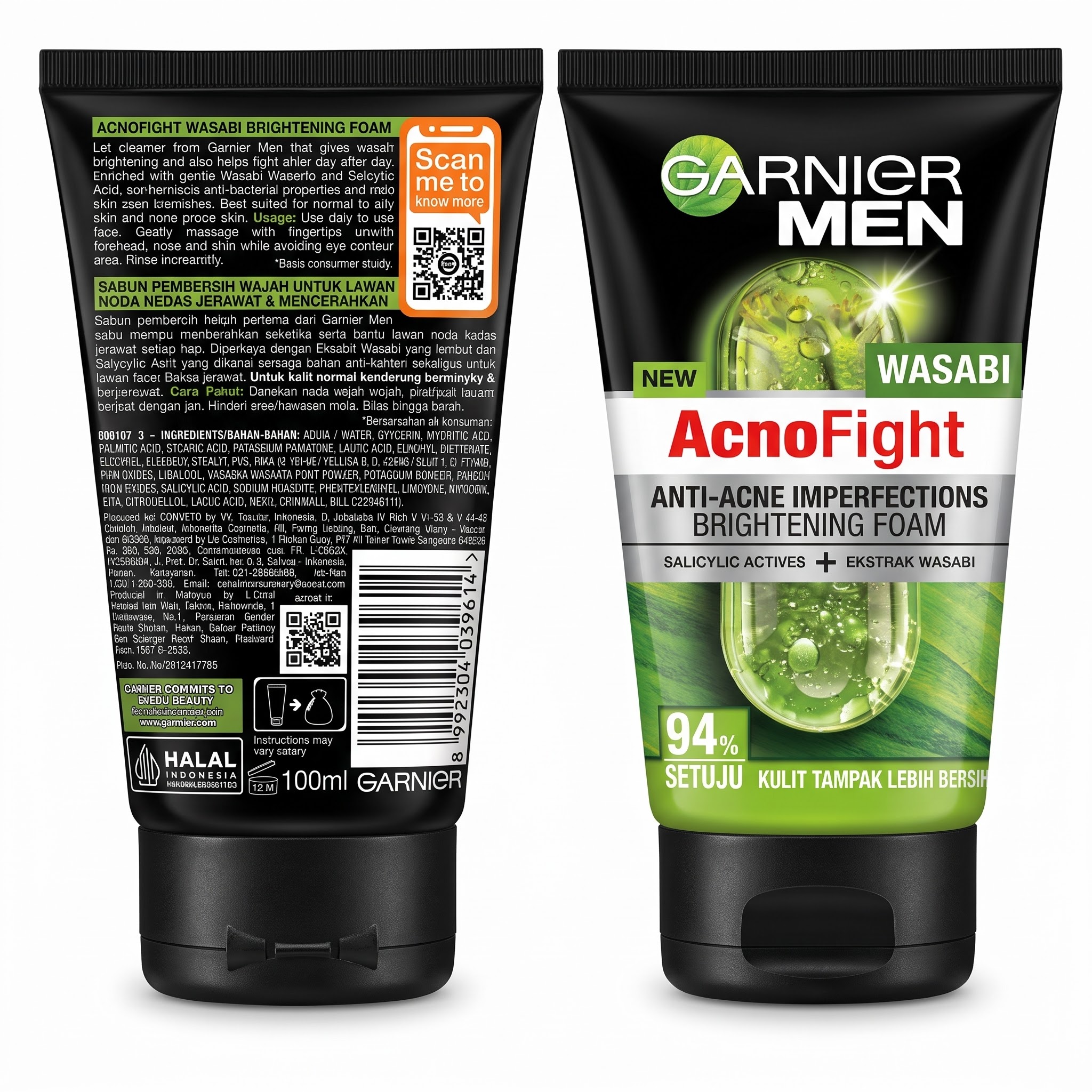 Garnier Men Acno Fight Wasabi Brightening Foam Facial Cleanser