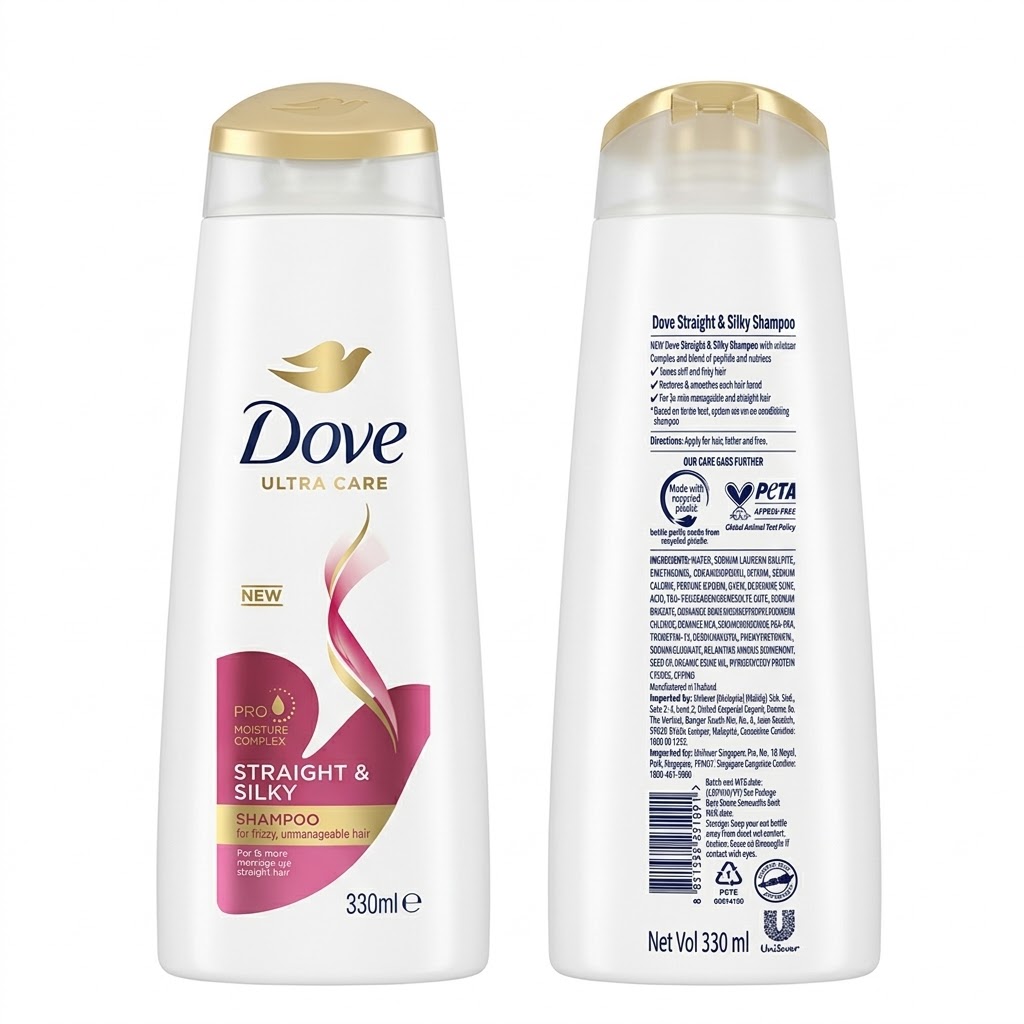 New Dove Straight & Silky shampoo 330ml